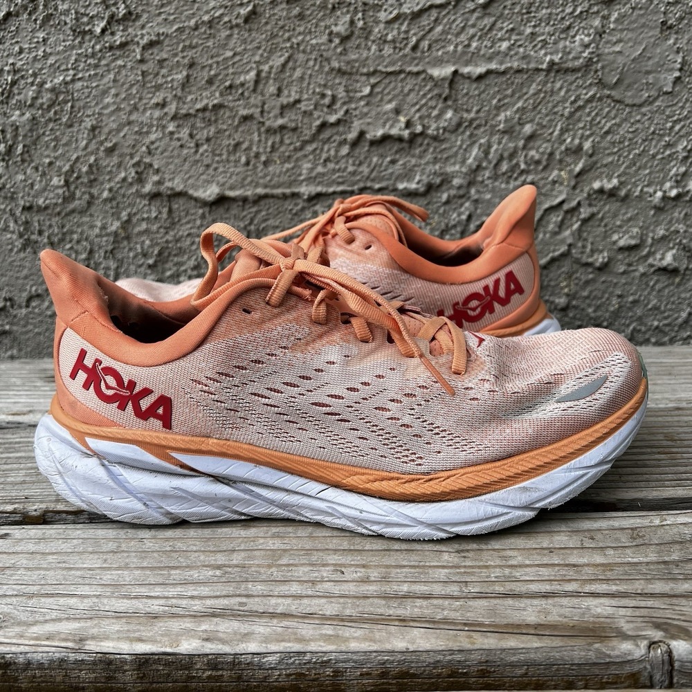 Hoka One One Shoes Women Size 9.5‎ Clifton 8 Running 7 Orange Road Sneakers